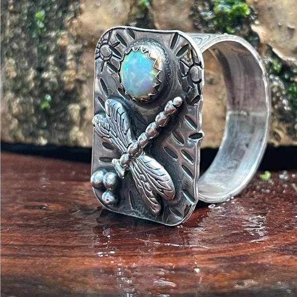 Jody Waltman Dragonfly Ring in Sterling Silver, Opal Accent, Artisan Jewelry - Picture 10 of 15